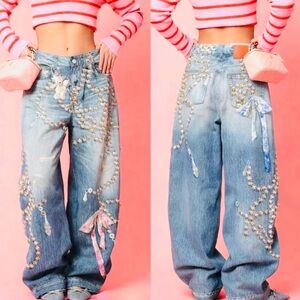 BACK IN STOCK 
Embellished Light Blue Boyfriend Jeans